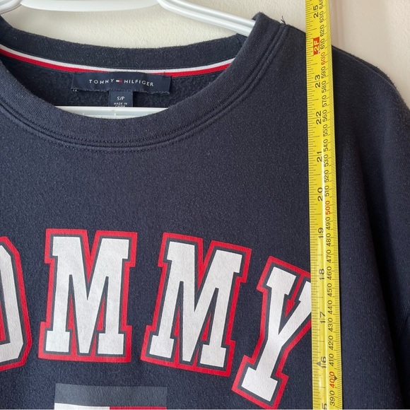 Tommy Hilfiger Logo Sweatshirt Small Navy Blue Pullover Crewneck Cotton Blend - Picture 5 of 7